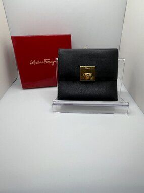 Ferragamo Black Leather Compact Wallet